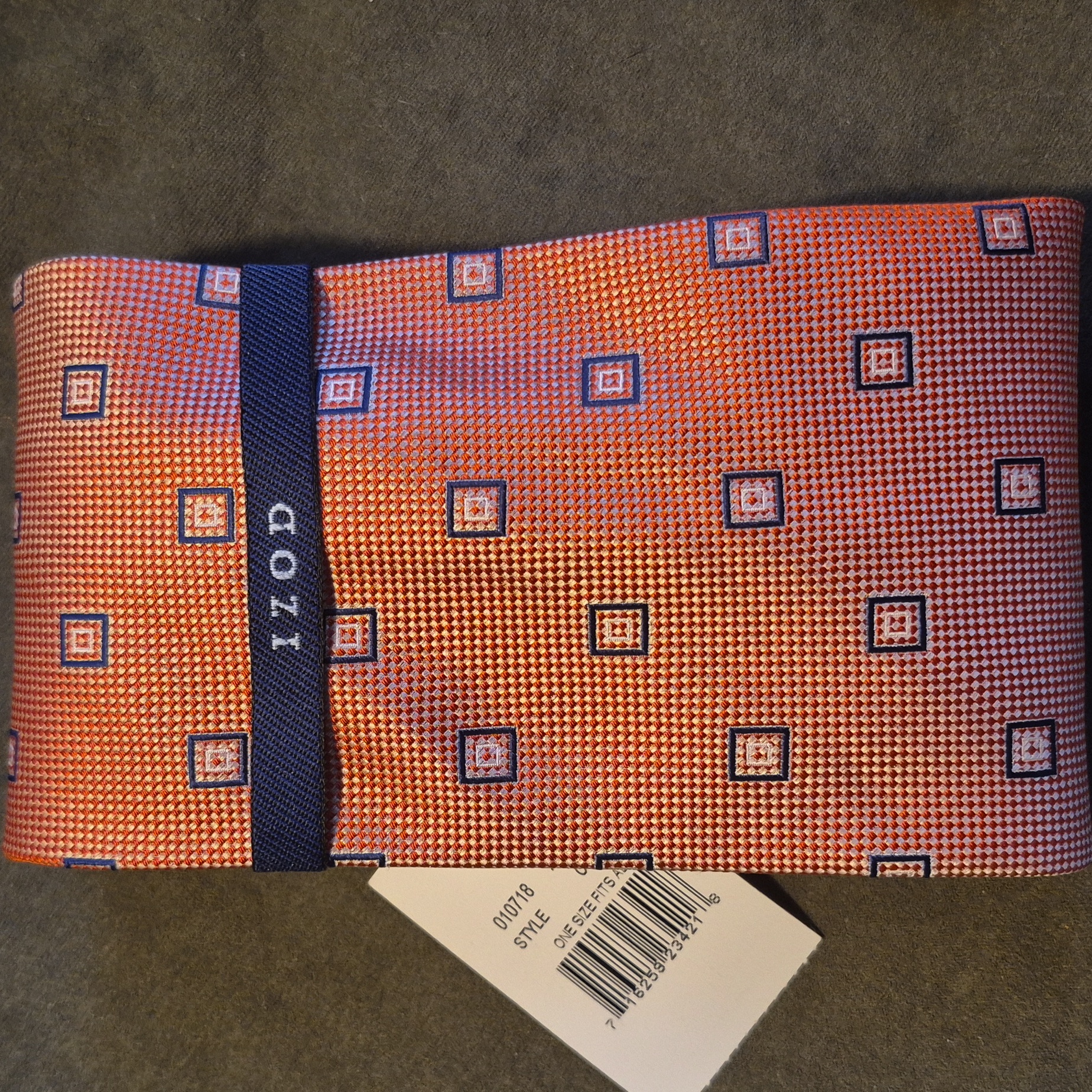 Nwt Izod Square Print Woven Necktie M Orange Geometric Silk Mens Tie New